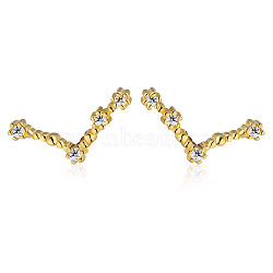 Cubic Zirconia Constellation Stud Earrings, Golden 925 Sterling Silver Earrings, Aries, 11.5x5.5mm(EJEW-P231-90G-01)