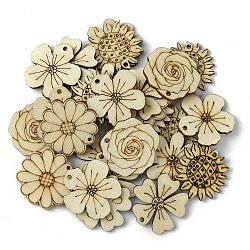 100 Pcs Wood Pendants, Flower Charms, Beige, 31.5~32.5x31.5~32x2.5mm, Hole: 1.8~2mm, 100pcs/set(WOOD-G020-10)