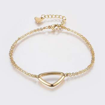 304 Stainless Steel Cable Chain Bracelets, with Lobster Claw Clasps and Triangle Links, Golden, 7-1/8 inch(180mm), 1.5mm