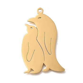 304 Stainless Steel Pendants, Laser Cut, Penguin Charm, Real 18K Gold Plated, 38x25x1.5mm, Hole: 2mm