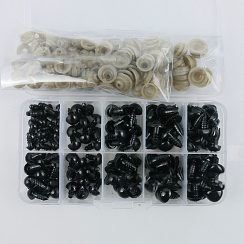 Craft Plastic Doll Eyes & Noses, Stuffed Toy Eyes & Noses, with Donut Plastic Washer, Black, about 283pcs/box