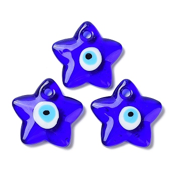 Handmade Evil Eye Lampwork Pendants, Star Charm, Blue, 38x40x6.5mm, Hole: 4.5mm