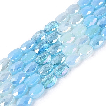 Electroplate Imitation Jade & Opaque & Transparent Glass Beads Strands, Mixed Styles, Oval, AB Color Plated, Faceted, Light Sky Blue, 5.5~6x4.5x3mm, Hole: 0.6~0.9mm, about 56~63pcs/strand, 13.58~15.55 inch(34.5~39.5cm)