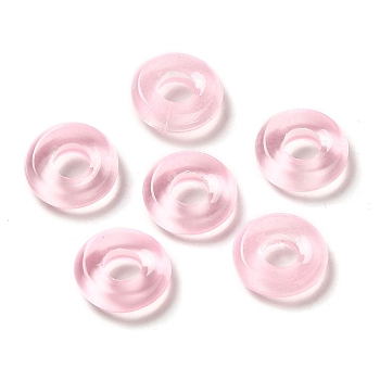 Transparent Glass European Beads, Large Hole, Flat Round, Pearl Pink, 12x4mm, Hole: 5mm