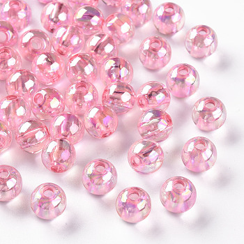 Transparent Acrylic Beads, AB Color Plated, Round, Hot Pink, 8x7mm, Hole: 2mm, about 1745pcs/500g
