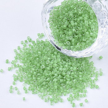 Glass Cylinder Beads, Seed Beads, Inside Colours, Round Hole, Light Green, 1.5~2x1~2mm, Hole: 0.8mm, about 8000pcs/bag, about 85~95g/bag