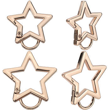 4Pcs 2 Styles Zinc Alloy Spring Gate Rings, with Hoop, Star, Light Gold, 31~39x32.5~41x4mm, Hole: 9~12x8.5~9mm, 2pcs/style