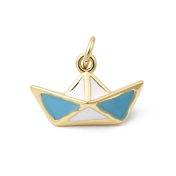 Brass Enamel Pendants, Boat Charms, with Jump Ring, Rack Plating, Long-Lasting Plated, Lead Free & Cadmium Free, Real 18K Gold Plated, 10.5x16.5x7.5mm, Hole: 3.5mm