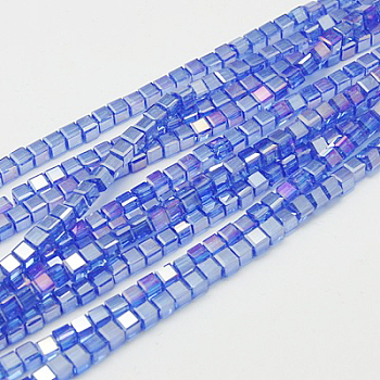 Electroplate Glass Beads Strands, AB Color Plated, Faceted, Cube, Royal Blue, 4~5x4~5x4~5mm, Hole: 1mm, 98~100pcs/strand, 40~43cm