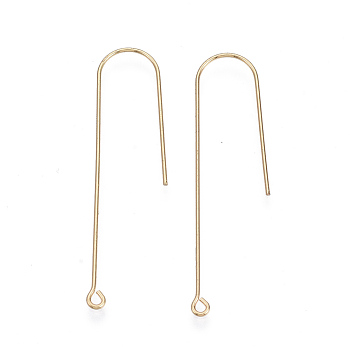 Brass Earring Hooks, with Horizontal Loop, Nickel Free, Real 18K Gold Plated, 45x10mm, Hole: 1.4mm, 18 Gauge, Pin: 1mm