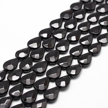 Natural Black Onyx Beads Strands, Grade A, Dyed & Heated, Faceted, Teardrop, 14x10x5mm, Hole: 1mm, about 28pcs/strand, 15.16 inch~15.35 inch