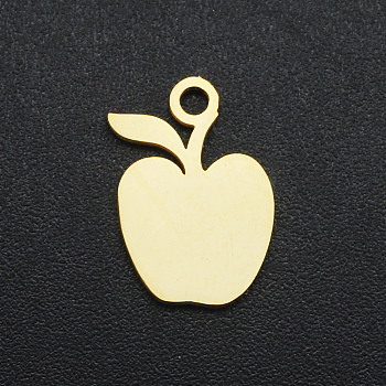 201 Stainless Steel Charms, Laser Cut, Apple, Golden, 13.5x10x1mm, Hole: 1.6mm