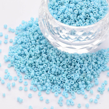 Glass Cylinder Beads, Seed Beads, Opaque Colours, Round Hole, Light Sky Blue, 1.5~2x1~2mm, Hole: 0.8mm, about 8000pcs/bag, about 1pound/bag