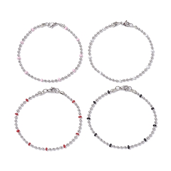 304 Stainless Steel Enamel Ball Chains Bracelets for Women, Mixed Color, 7-1/4 inch(18.5cm), 2.5mm