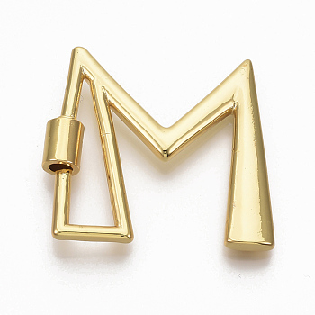 Brass Screw Carabiner Lock Charms, for Necklaces Making, Real 18K Gold Plated, Nickel Free, Letter.M, 29.5x31.5x2.5mm
