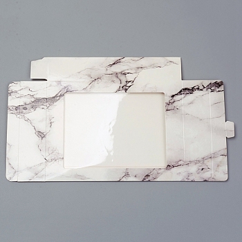 Marble Texture Pattern Paper Gift Boxes, with Clear Window, Packaging Boxes, White, Box: 17.5x13.5x3.5cm