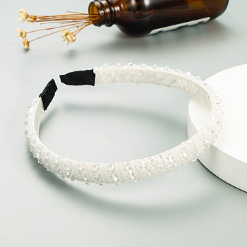 Bling Bling Glass Beaded Hairband, Party Hair Accessories for Women Girls, White, 12mm