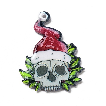 Printed  Acrylic Pendants, for Christmas, Skull Pattern, 40x30x2mm, Hole: 1.8mm
