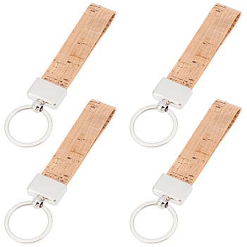 WADORN&reg Cork Keychains, with Iron Key Rings, Rectangle, Peru, 13x2.3cm, 4pcs/bag