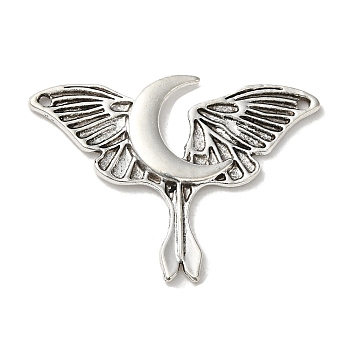 Tibetan Style Alloy Pendants, Butterfly with Moon Charm, Antique Silver, 28.5x38.5x2.5mm, Hole: 1.5mm