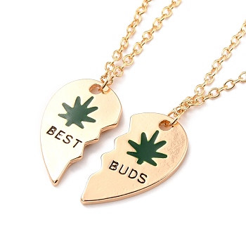 BEST BUDS Alloy Pendant Necklaces, Valentine's Day Broken Heart Necklaces, Golden, Dark Green, 17.71 inch(45cm), 2.2mm, 2pcs/set