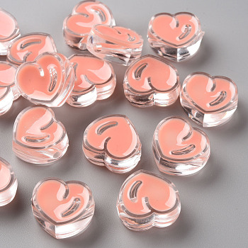 Transparent Enamel Acrylic Beads, Heart, Pink, 20x21.5x9mm, Hole: 3.5mm