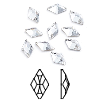 Glass Rhinestone Cabochons, Flat Back & Back Plated, Faceted, Rhombus, Crystal, 6.5x3.5x2mm