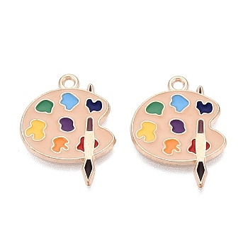 Alloy Enamel Pendants, Palette Charms, Light Gold, Colorful, 23.5x18x1mm, Hole: 1.6~1.8mm