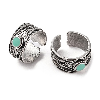 Synthetic Turquoise Cuff Rings, Alloy Wide Band Open Rings for Women, Cadmium Free & Lead Free, Antique Silver, 10.5mm, Inner Diameter: Adjustable