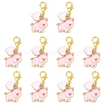 10Pcs 2 Styles Alloy Enamel Pendant Decorations, Pig, with Alloy Lobster Claw Clasps, Golden, Pink, 27~33mm, 5pcs/style(HJEW-YW00374)