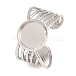 304 Stainless Steel Open Cuff Ring Components, Round Bezel Cup Ring Settings, Stainless Steel Color, 12.5mm, 19mm, Tray Size: 10mm(STAS-F366-06B-P)