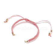 Adjustable Braided Polyester Cord Bracelet Making, with 304 Stainless Steel Open Jump Rings, Round Brass Beads, Pearl Pink, Single Chain Length: about 6-1/4 inch(16cm)(AJEW-JB00760-05)