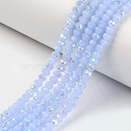 Electroplate Glass Beads Strands, Imitation Jade Beads, Half Plated, Rainbow Plated, Faceted, Rondelle, Light Blue, 3.5x3mm, Hole: 0.4mm, about 123~127pcs/strand, 13.7~14.1 inch(35~36cm)(EGLA-A034-J3mm-L03)