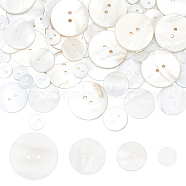 70Pcs 4 Styles 2-Hole Freshwater Shell Buttons, Flat Round, Seashell Color, 10~25x1.5~2mm, Hole: 2mm(BUTT-FG0001-16)