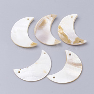 Freshwater Shell Links connectors, Moon, Antique White, 50~51x33~34x2~5mm, Hole: 2.5mm(SHEL-Q019-007)
