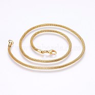 304 Stainless Steel Mesh Chain Necklaces, with Lobster Claw Clasps, Golden, 19.7 inch(50cm), 1.9mm(NJEW-F227-10G-01)