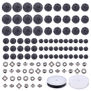 DIY Bead Stretch Bracelets Making Kits, Including Natural Lava Rock Round Beads, Tibetan Style Alloy Spacer Beads and Elastic Crystal Thread, Beads: 780pcs/set, Thread: 0.8mm, about 10m/roll, 2rolls/set(DIY-NB0004-61)