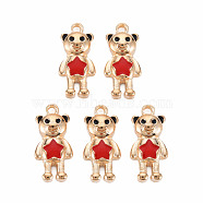 Alloy Enamel Pendants, Cadmium Free & Lead Free, Light Gold, Bear, Red, 20.5x10x5mm, Hole: 1.6mm(ENAM-T016-10-RS)