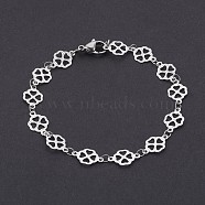 304 Stainless Steel Chain Bracelets, with Lobster Claw Clasps, Clover, Stainless Steel Color, 7-3/4 inch(19.6cm)(BJEW-P236-02P)