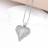 Brass Micro Pave Cubic Zirconia Pendant Necklaces, Heart, Platinum, 18.90 inch(48cm)(PW-WG10C28-03)