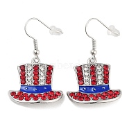 Independence Day Theme Alloy Enamel Dangle Earrings for Women, with Rhinestone, Hat, 41x23.5mm(EJEW-F335-01P-03)