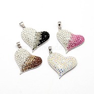 Mixed Style 925 Sterling Silver Polymer Clay Austrian Crystal Pendants, Heart, Mixed Color, 23x28x7mm, Hole: 3x5mm(SWARJ-O001-07)