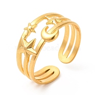 Ion Plating(IP) 304 Stainless Steel Cuff Wide Band Rings, Moon & Star Open Finger Rings for Women Men, Real 18K Gold Plated, 6~10mm, Inner Diameter: US Size 7 3/4(17.9mm)(RJEW-E063-13G)