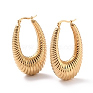 304 Stainless Steel Hoop Earrings, Hypoallergenic Earrings, Grooved Oval, Real 24K Gold Plated, 51.5x31x5.5~12mm, Pin: 0.8mm(EJEW-O096-49G)