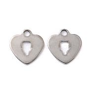 201 Stainless Steel Charms, Heart, Stainless Steel Color, 10x9.5x0.8mm, Hole: 1.4mm(STAS-K217-67)