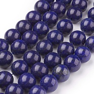 Natural Lapis Lazuli Beads Strands, Dyed, Round, Blue, 14mm, Hole: 1mm, about 14pcs/strand, 7.6 inch(X-G-G087-14mm)