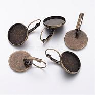 Brass Leverback Earring Findings, Antique Bronze, 20x32mm, Tray: 18mm(KK-G035-AB)