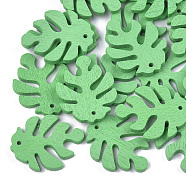 Painted Poplar Wood Pendants, Tropical Leaf Charms, Monstera Leaf, Light Green, 30x24x3mm, Hole: 1.5mm(X-WOOD-S045-067C)
