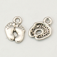 Tibetan Style Alloy Charms, Foot Print, Cadmium Free & Lead Free, Antique Silver, 14x10x2mm, Hole: 2mm(LF10517Y)