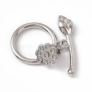 Brass Toggle Clasps, Ring with Lotus Pod, Real Platinum Plated, Ring: 20.5x18x7.5mm, Hole: 2mm, Bar: 25.5x6x3.5mm, Hole: 2mm(KK-K271-29P)